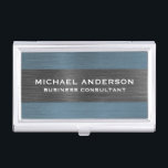 Blue Brushed Metal Metallic Monogram Name  Business Card Case<br><div class="desc">A classic navy blue brushed metal personalized business card holder. Coordinates with other office supplies including binders,  notebooks and pens. Designed for you by Blackberry Boulevard.</div>