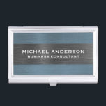 Blue Brushed Metal Metallic Monogram Name  Business Card Case<br><div class="desc">A classic navy blue brushed metal personalized business card holder. Coordinates with other office supplies including binders,  notebooks and pens. Designed for you by Blackberry Boulevard.</div>