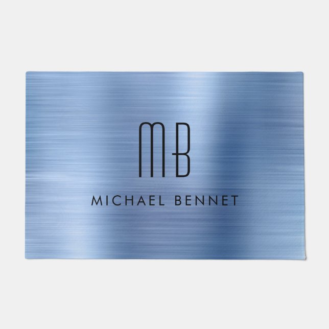 Blue Brushed Metal Monogram Doormat (Front)