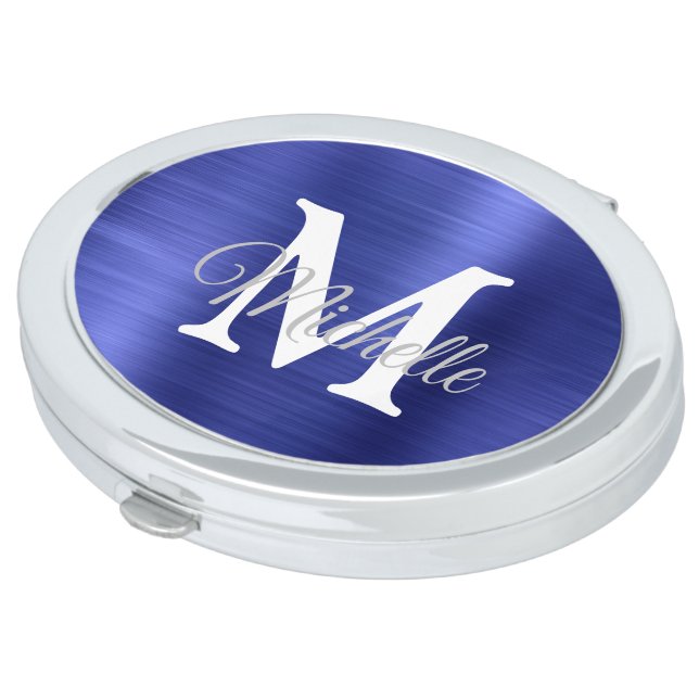 Blue  Brushed Metal Personalized Compact Mirror (Turned)
