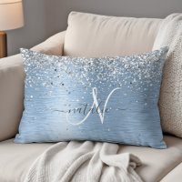 Blue Brushed Metal Silver Glitter Monogram Name