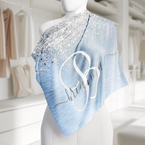 Blue Brushed Metal Silver Glitter Monogram Name Bandana