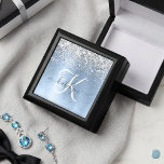 Blue Brushed Metal Silver Glitter Monogram Name Gift Box<br><div class="desc">Easily personalize this trendy chic gift box design featuring pretty silver sparkling glitter on a blue brushed metallic background.</div>