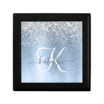 Blue Brushed Metal Silver Glitter Monogram Name Gift Box