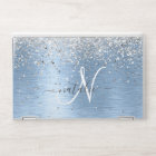 Blue Brushed Metal Silver Glitter Monogram Name