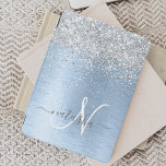 Blue Brushed Metal Silver Glitter Monogram Name iPad Air Cover<br><div class="desc">Easily personalize this trendy chic ipad cover design featuring pretty silver sparkling glitter on a blue brushed metallic background.</div>