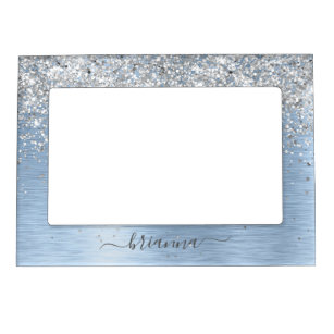 Fashionable Women's Light Blue Sparkle Decorated Square Frame