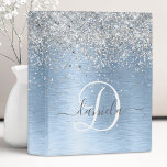 Blue Brushed Metal Silver Glitter Monogram Name Mini Binder<br><div class="desc">Easily personalize this trendy chic binder design featuring pretty silver sparkling glitter on a blue brushed metallic background.</div>