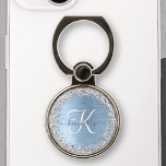Blue Brushed Metal Silver Glitter Monogram Name Phone Ring Stand<br><div class="desc">Easily personalize this trendy chic ring stand design featuring pretty silver sparkling glitter on a blue brushed metallic background.</div>