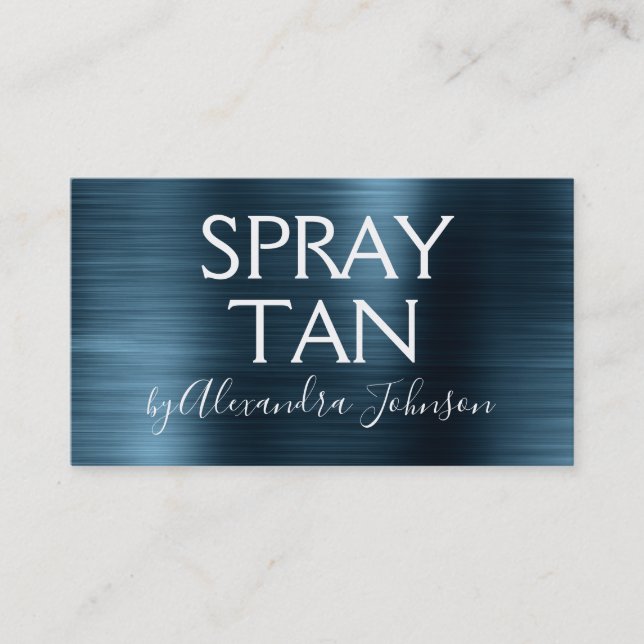 Blue Brushed Metal Spray Tan Business Card (Front)