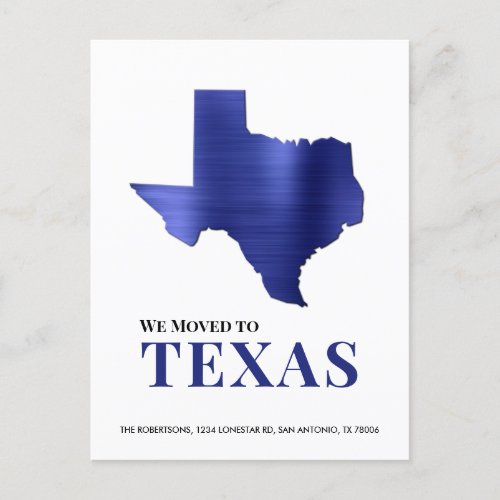 Blue Brushed Metal Texas Map New Address Announcement Postcard