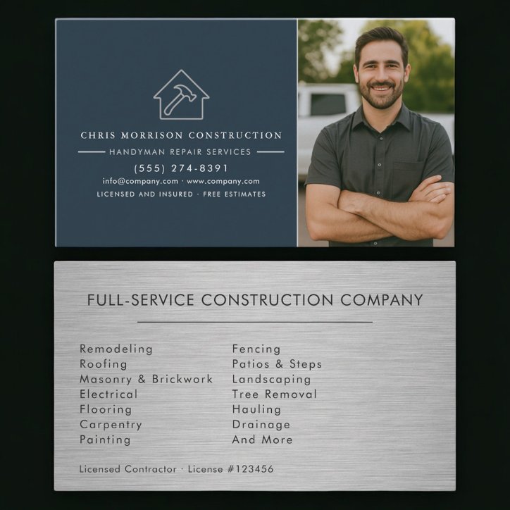 Blue Brushed Steel Handyman Photo Business Card