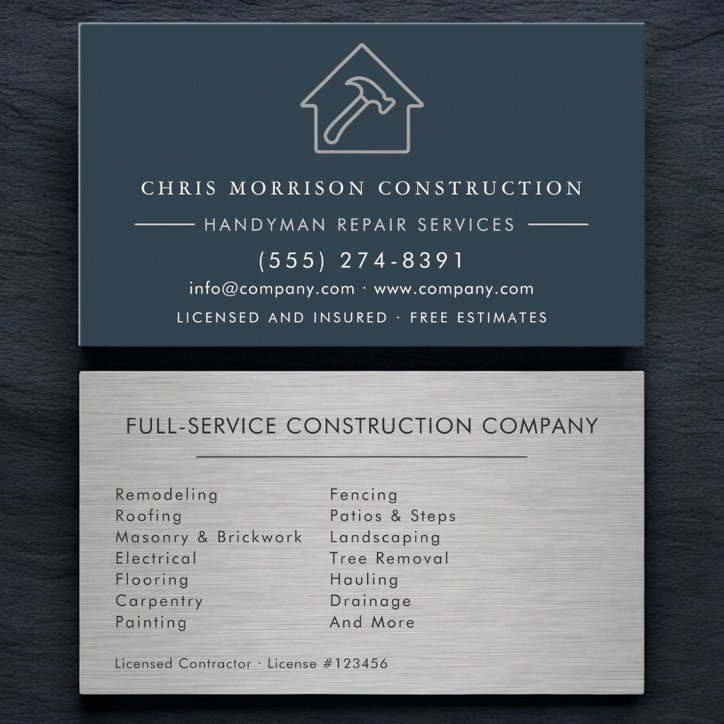 Blue Brushed Steel Industrial Handyman Business Card