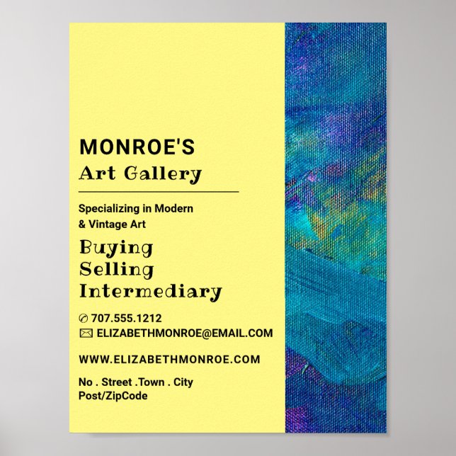 Blue Brushstrokes, Art Dealer, Gallery Advertising Poster (Front)