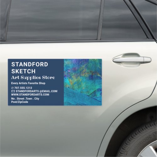 Blue Brushstrokes Art Supplies Store Car Magnet