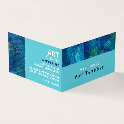 Blue Brushstrokes Art Teacher Detailed Business Card