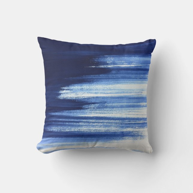 Blue Brushstrokes Art Throw Pillow (Front)
