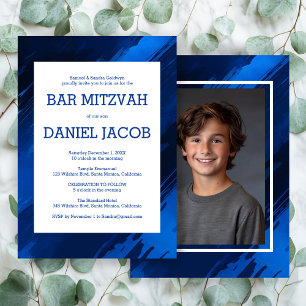 Blue Brushstrokes Custom Photo BAR BAT MITZVAH  Invitation