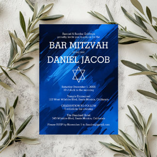 Blue Brushstrokes Star Custom BAR BAT MITZVAH Invitation