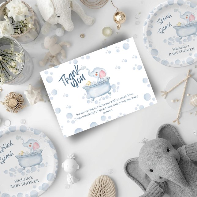Blue Bubble Bath Animal Baby Shower Thank You Card (Creator Uploaded)