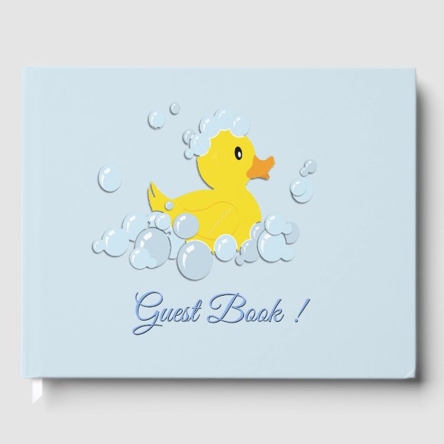 Blue Bubble Bath Baby Boy Shower Guest Book (Front)