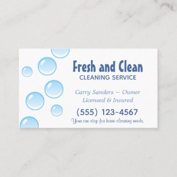 Blue Bubble Design House Cleaning Service Business Card by tyraobryant at Zazzle