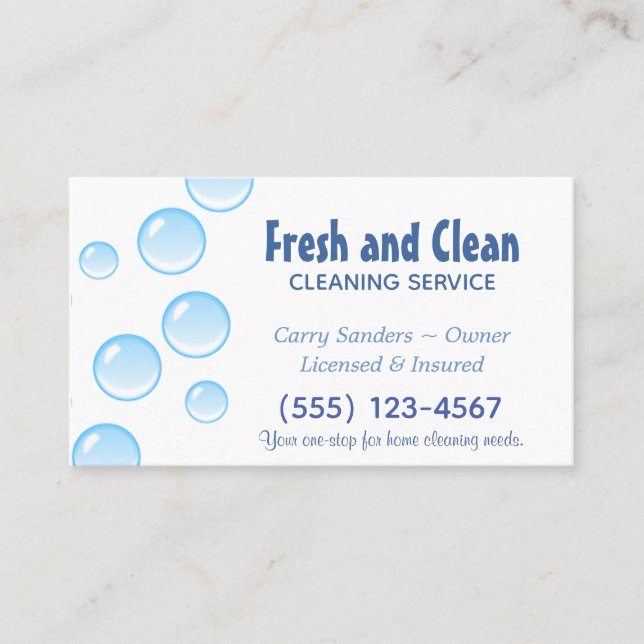 Blue Bubble Design House Cleaning Service Business Card (Front)