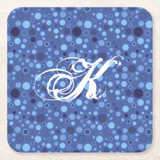 Blue Bubble Dots Monogram Coaster