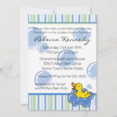 Blue Bubble Ducky Baby Shower Invitations