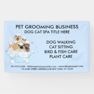 Blue Bubble Grooming Sitting Dog Cat Spa Bathing Banner