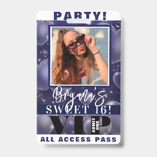 Blue Bubble Hearts Birthday Party VIP Pass Badge