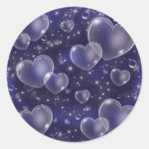 Blue Bubble Hearts Cute Girly 90s Style Birthday Classic Round Sticker