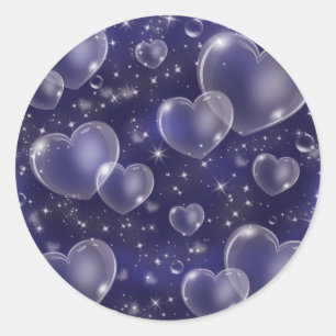 Blue Bubble Hearts Cute Girly 90's Style Birthday Classic Round Sticker