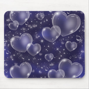 Blue Bubble Hearts Cute Girly 90's Style Design Mouse Pad
