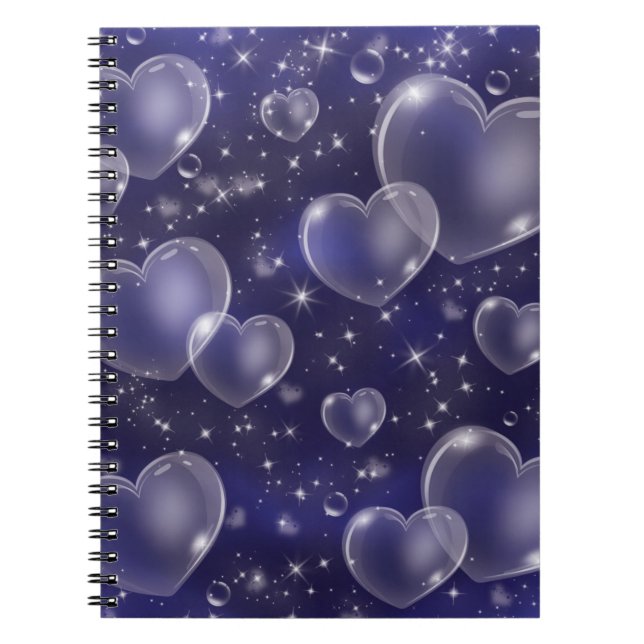 Blue Bubble Hearts Cute Girly 90's Style Design Notebook (Front)