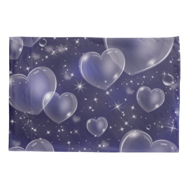 Blue Bubble Hearts Cute Girly 90's Style Design Pillow Case (Back)
