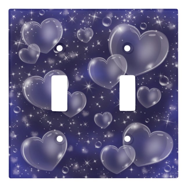 Blue Bubble Hearts Cute Girly 90's Style Light Switch Cover (Front)