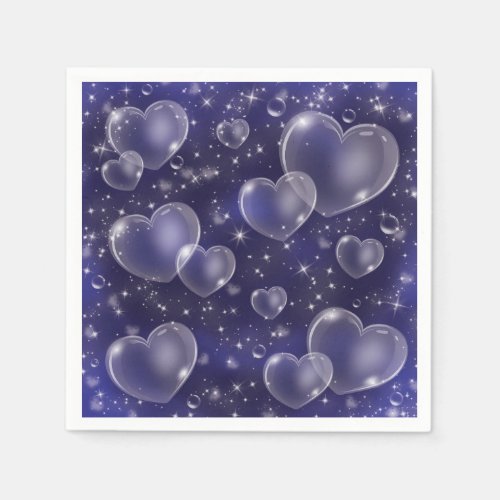 Blue Bubble Hearts Cute Girly 90s Style Napkins