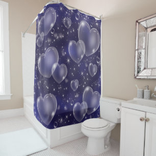 Blue Bubble Hearts Cute Girly 90's Style Shower Curtain