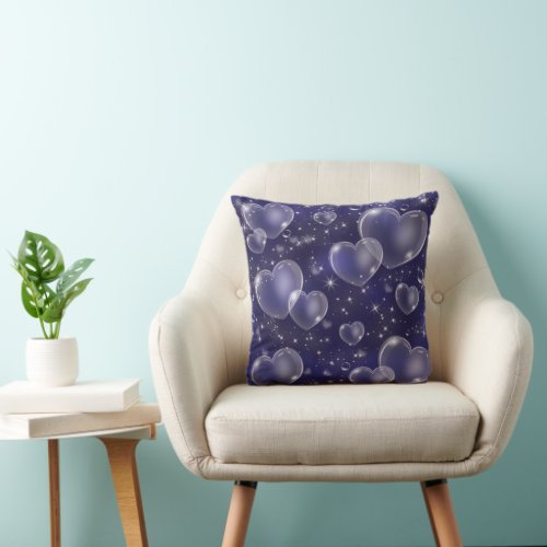 Blue Bubble Hearts Cute Girly Throw Pillow