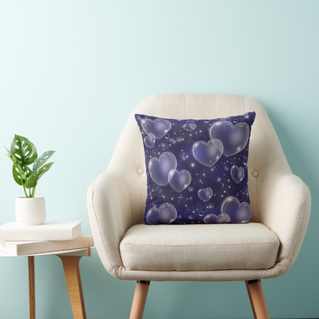 Blue Bubble Hearts Cute Girly Throw Pillow (Chair)