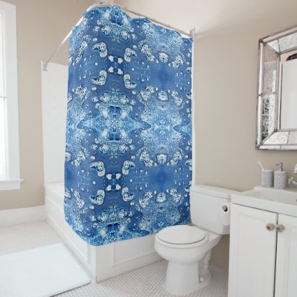 Blue Bubbles Abstract Ice Water Shower Curtain