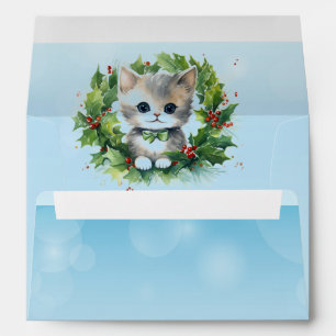 Blue Bubbles and Little Gray Kitten Envelope