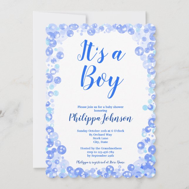 Blue Bubbles Baby Shower  Invitation (Front)