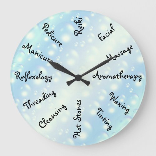 Blue Bubbles Beauty Therapy design Large Clock