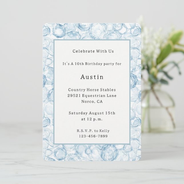 Blue Bubbles Birthday Invitation (Standing Front)