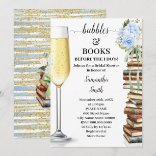 Blue Bubbles & Books Before I do Bridal Shower Invitation
