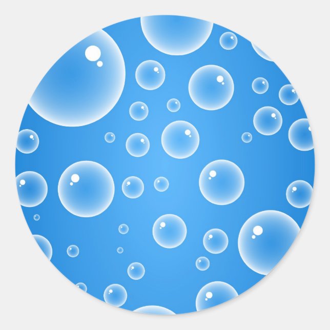 Blue Bubbles Classic Round Sticker (Front)