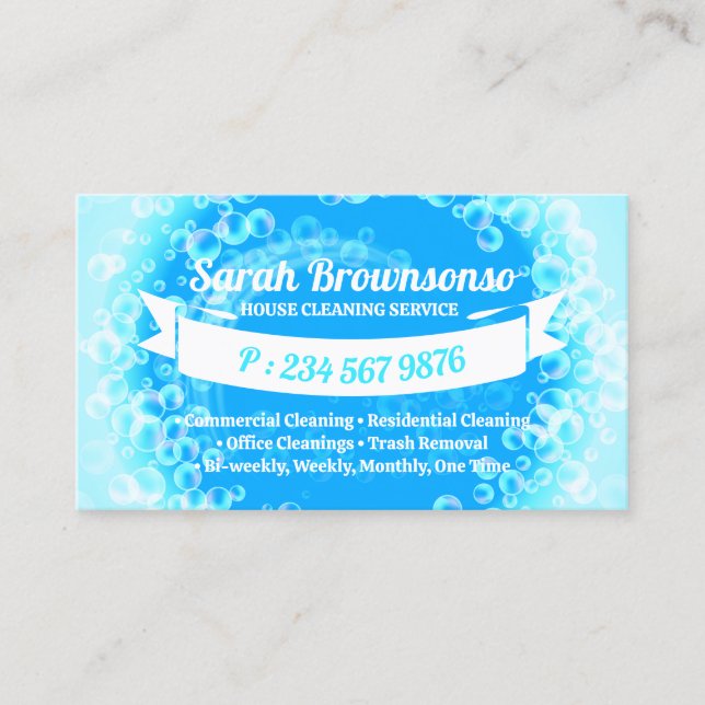 Blue Bubbles Cleaning Car Wash Business Card (Front)