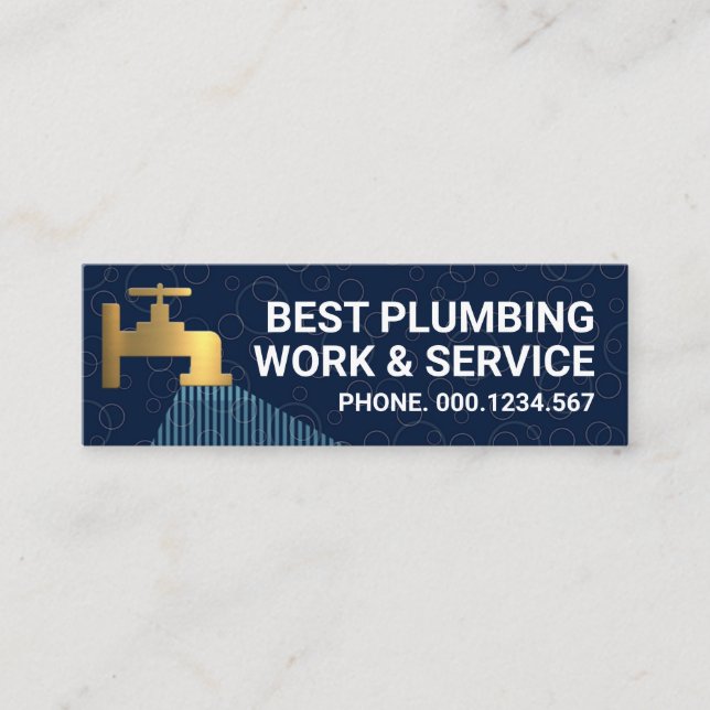 Blue Bubbles Flowing Gold Tap Plumbing Mini Business Card (Front)